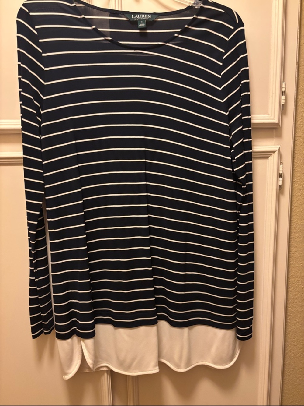Lauren Ralph Lauren Navy & Ivory Striped Long Sleeve Top